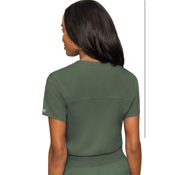 MedCouture Touch Olive Green Scrub Top Modern Workwear Soft Stretch Small - Picture 2 of 7